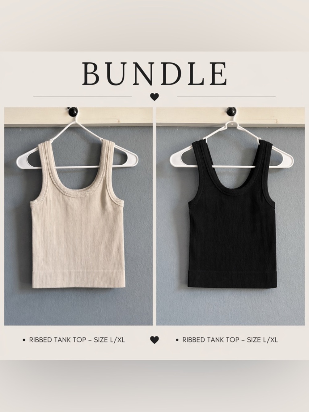 Zenana New BUNDLE Beige and Black Ribbed Scoop Neck Tank L/XL